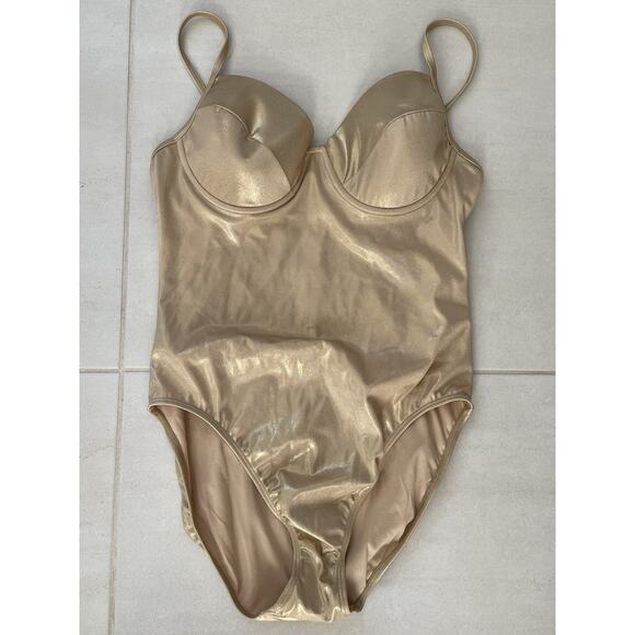Spiegel Swim One Piece Swimsuit Padded Gold Swimwear - Picture 1 of 10